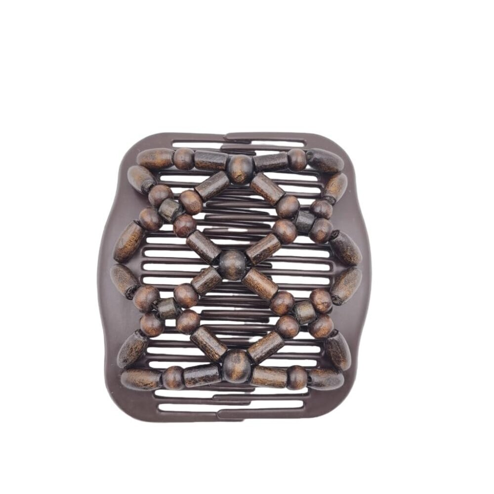 Women Magic Hair Combs Wood Beaded Stretch Double Side Combs Clips Bun Maker Hai